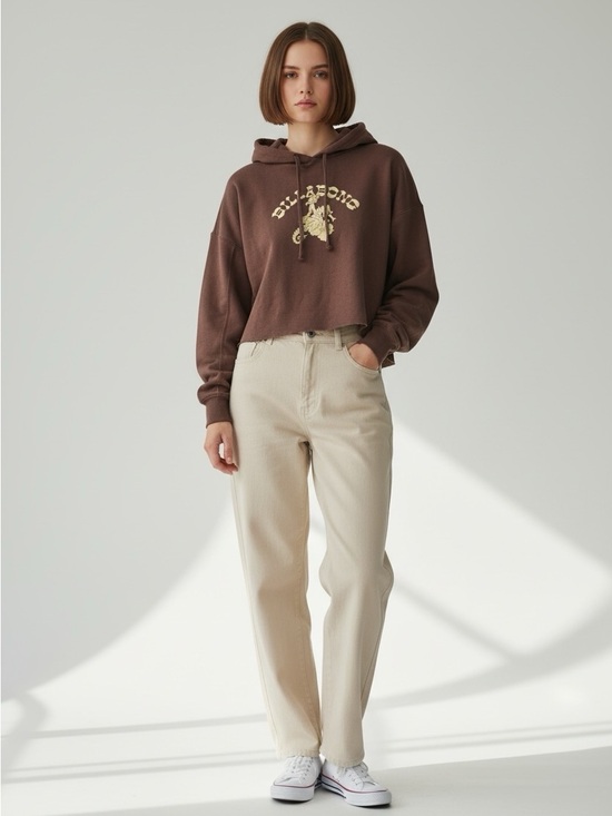 Billabong Tops - Billabong Mermaid Brown and Tan Cropped Pullover Hoodie Size Medium oversized